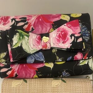 Betsey Johnson Black and Pink Floral Clutch